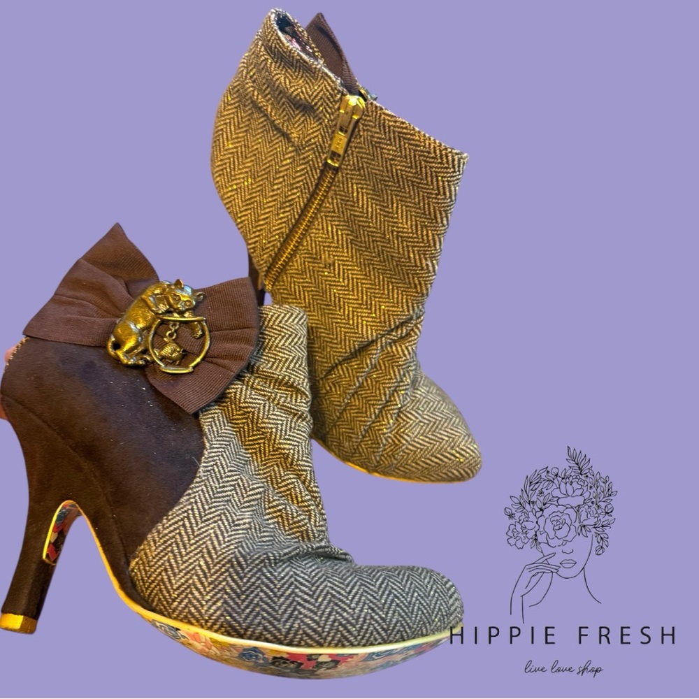 Irregular Choice Women's RARE Brown Tweed Heeled Shoes Size EU39/US8
